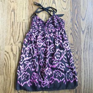 LOFT Pink Ikat Print Cotton Halter Dress